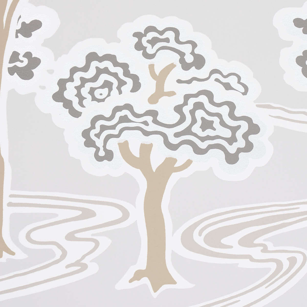 Tree River Moonstone by Schumacher Japanese Art Deco Scenic Wallpaper – Schumacher 5009100