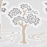 Tree River Moonstone by Schumacher Japanese Art Deco Scenic Wallpaper – Schumacher 5009100