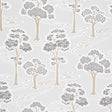 Tree River wallpaper in Moonstone by Schumacher, featuring a Japanese Art Deco inspired tree and river motif in soft neutral tones.