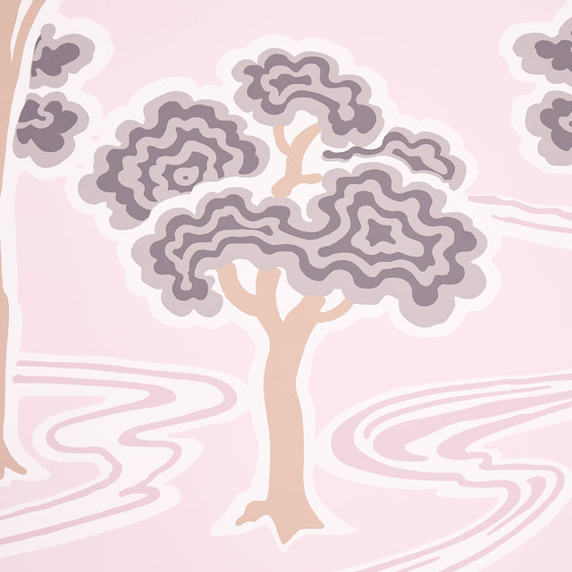 Tree River Blush by Schumacher Japanese Art Deco Wallpaper – Schumacher 5009101