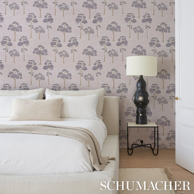 Tree River Blush by Schumacher Japanese Art Deco Wallpaper – Schumacher 5009101
