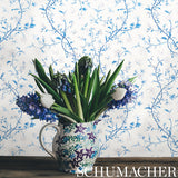 Floraison Porcelain by Schumacher Hand Screen Printed Floral Wallpaper – Schumacher 5009110