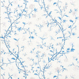 Floraison Porcelain by Schumacher - Delicate blue and white hand screen printed floral wallpaper
