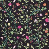 Floraison wallpaper in Jet Multi by Schumacher, featuring a hand screen-printed floral motif on a dark background.