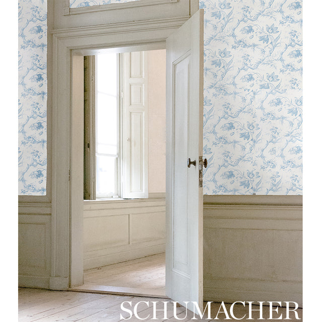 Toile de Fleurs Grisaille by Schumacher Timeless Floral Ogee Wallpaper – Schumacher 5009120