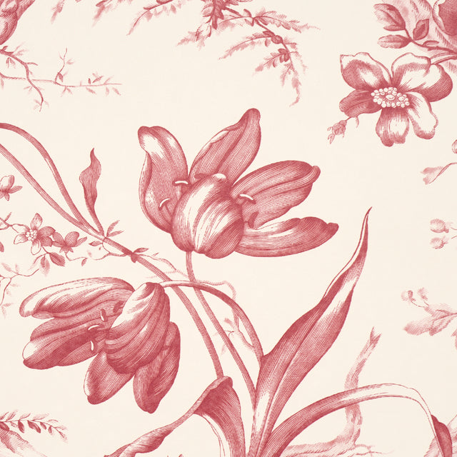Toile de Fleurs Rouge by Schumacher Classic Floral Ogee Wallpaper – Perennial Favorites 5009122