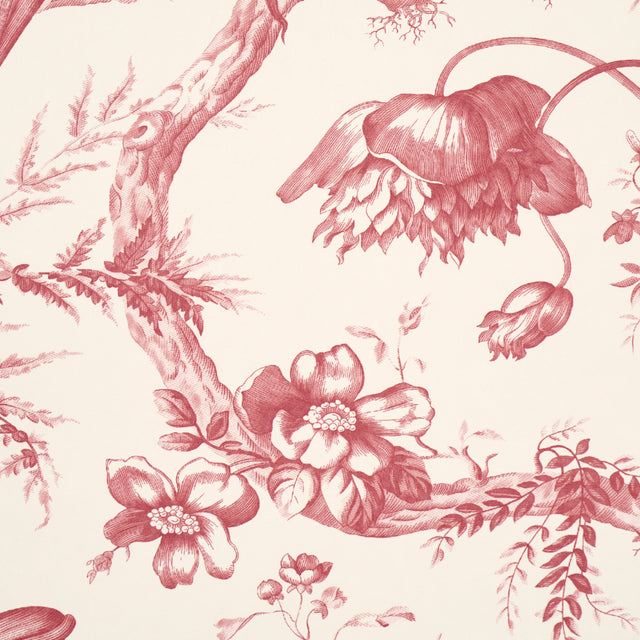 Toile de Fleurs Rouge by Schumacher Classic Floral Ogee Wallpaper – Perennial Favorites 5009122
