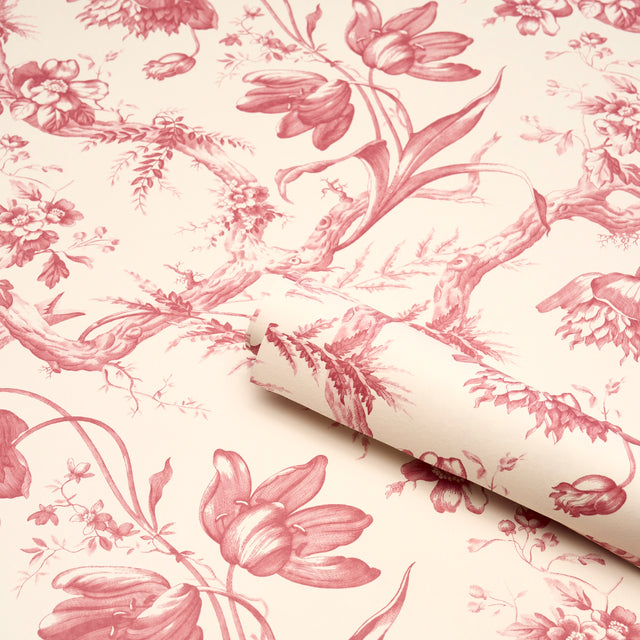 Toile de Fleurs Rouge by Schumacher Classic Floral Ogee Wallpaper – Perennial Favorites 5009122