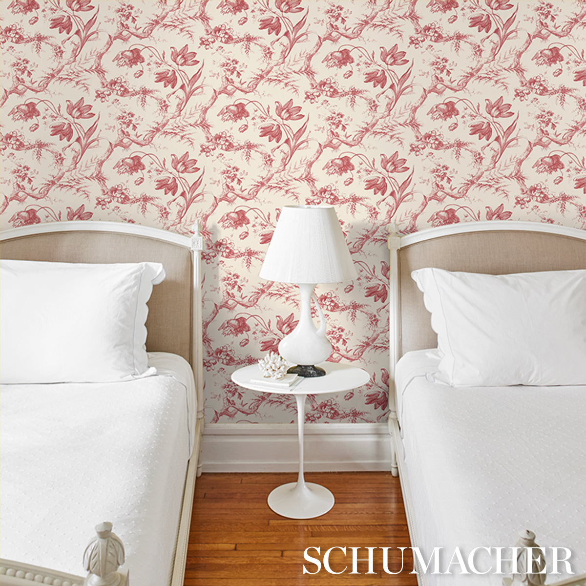 Toile de Fleurs Rouge by Schumacher Classic Floral Ogee Wallpaper – Perennial Favorites 5009122