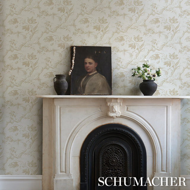 Toile de Fleurs Birch by Schumacher Timeless Floral Ogee Wallpaper – Schumacher 5009125