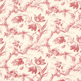 Toile de Fleurs Rouge wallpaper by Schumacher featuring detailed twisting branches and flowers in a classic ogee pattern.