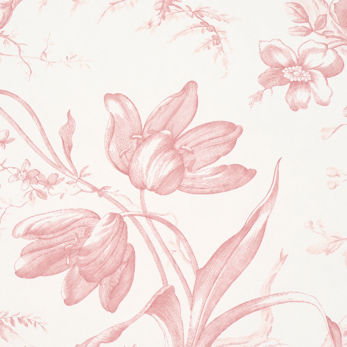 Toile de Fleurs Pink Floral Ogee Wallpaper Pink by Schumacher – 5009123