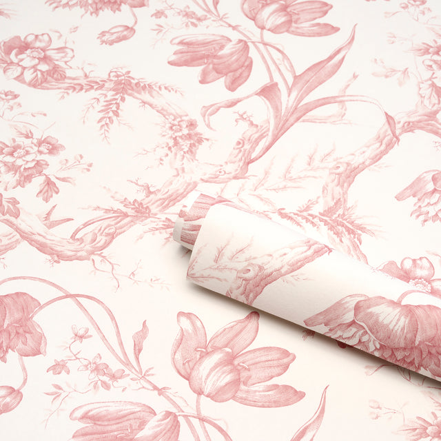 Toile de Fleurs Pink Floral Ogee Wallpaper Pink by Schumacher – 5009123