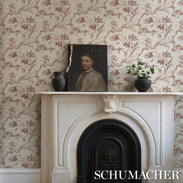 Toile de Fleurs Fawn by Schumacher Classic Floral Ogee Wallpaper – Schumacher 5009124