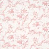 Toile de Fleurs pink floral ogee wallpaper by Schumacher, featuring detailed twisting branches and flowers in a classic toile style.