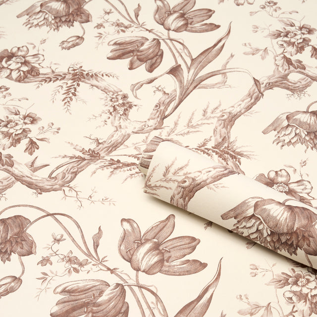 Toile de Fleurs Fawn by Schumacher Classic Floral Ogee Wallpaper – Schumacher 5009124