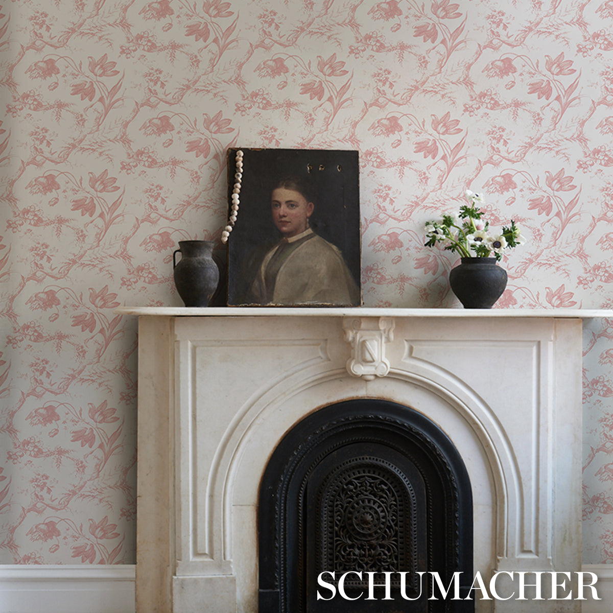 Toile de Fleurs Pink Floral Ogee Wallpaper Pink by Schumacher – 5009123