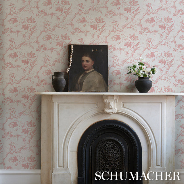 Toile de Fleurs Pink Floral Ogee Wallpaper Pink by Schumacher – 5009123