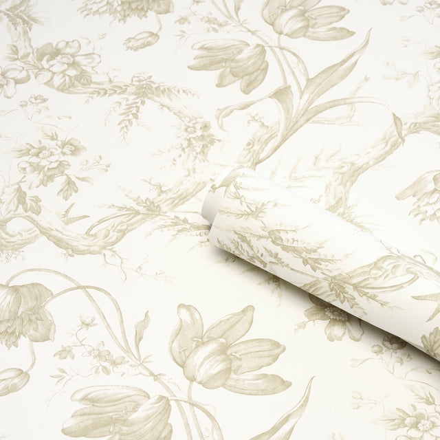 Toile de Fleurs Birch by Schumacher Timeless Floral Ogee Wallpaper – Schumacher 5009125
