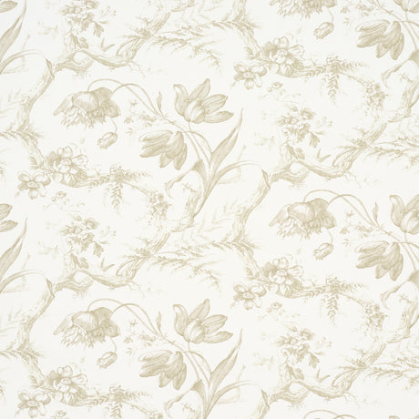Toile de Fleurs Birch wallpaper by Schumacher featuring detailed twisting branches and flowers in a timeless ogee pattern.