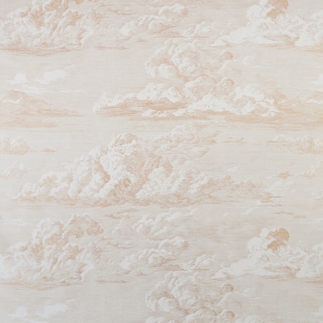 Cloud Toile wallpaper in gold, featuring a wide-width, screenprinted cloud pattern with an ethereal, mural-like effect by Schumacher.
