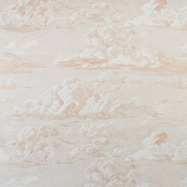 Cloud Toile wallpaper in gold, featuring a wide-width, screenprinted cloud pattern with an ethereal, mural-like effect by Schumacher.
