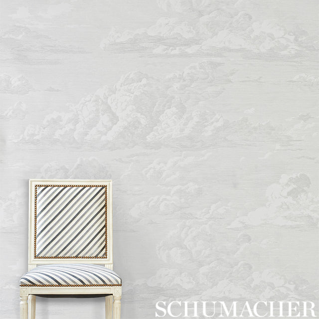 Cloud Toile Quartz by Schumacher Modern Glamour Wide-Width Screenprinted Wallpaper – Schumacher 5009131
