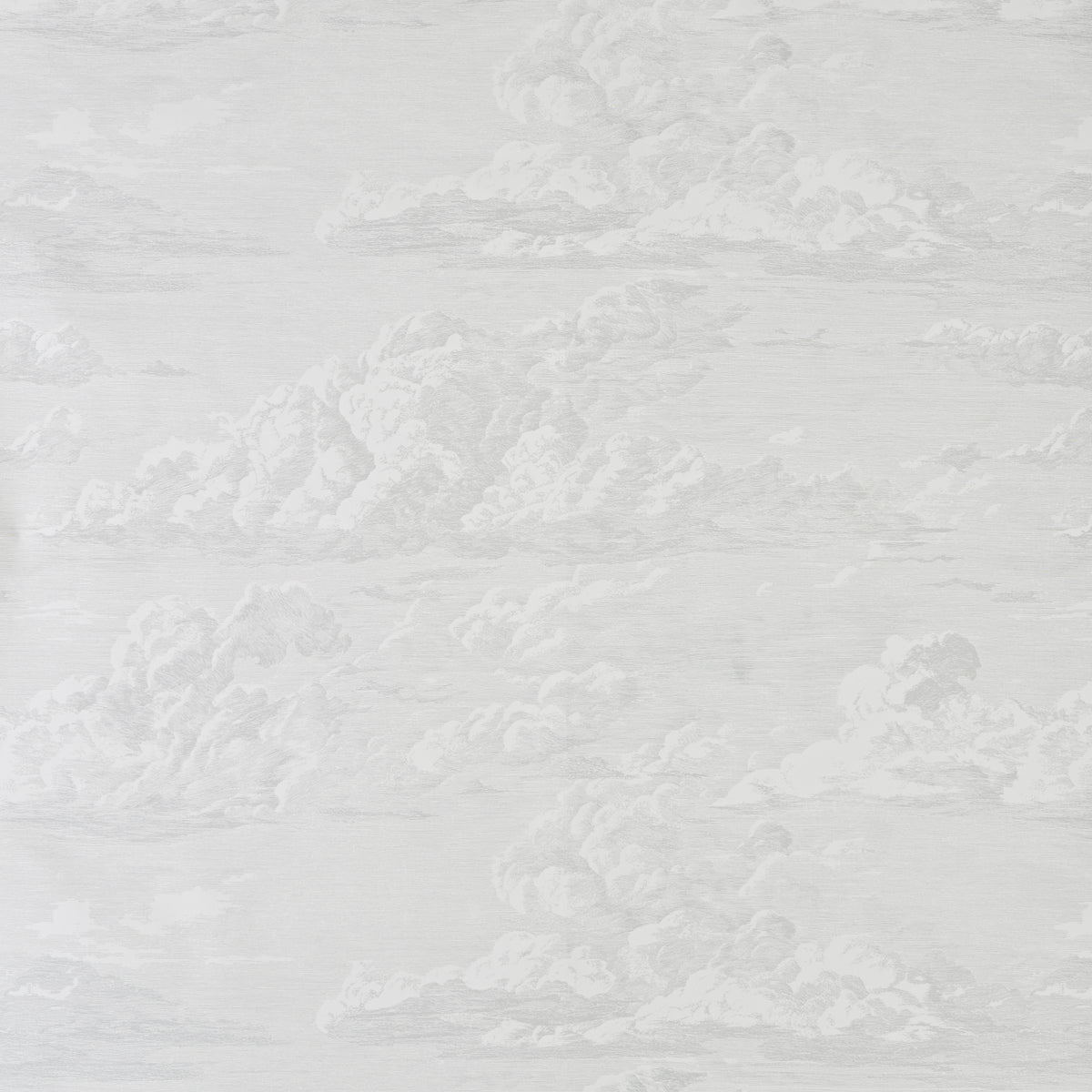 Cloud Toile Quartz wallpaper by Schumacher featuring a wide-width, screenprinted cloud pattern in soft neutral tones.