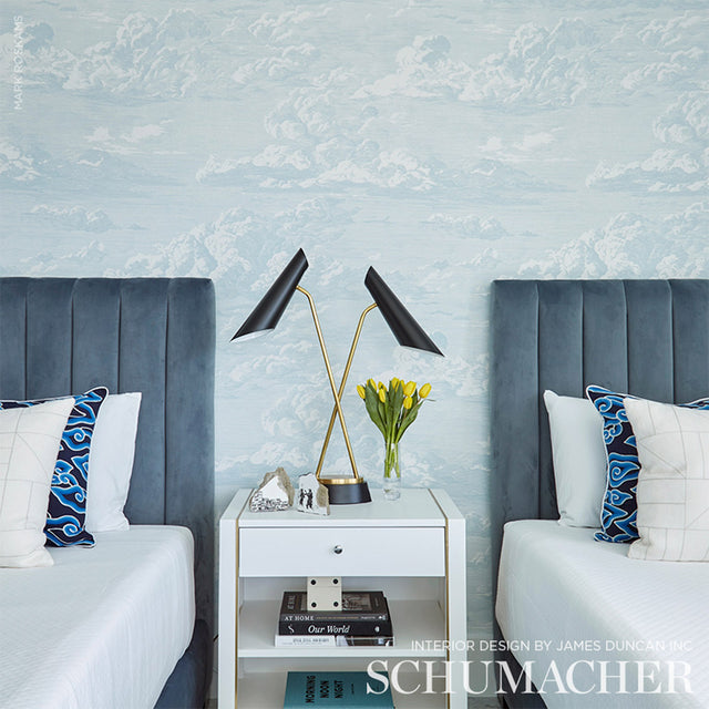 Cloud Toile Mineral by Schumacher Modern Glamour Wide-Width Scenic Wallpaper – Schumacher 5009132