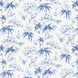 Arita Floral porcelain blue botanical wallpaper with bamboo and plum blossom motifs by Schumacher