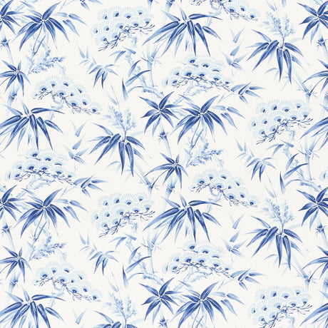 Arita Floral porcelain blue botanical wallpaper with bamboo and plum blossom motifs by Schumacher