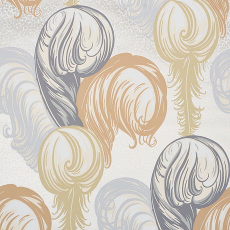Plumes Champagne wallpaper by Schumacher featuring whimsical ostrich feather sprays in a stylish Art Deco design.