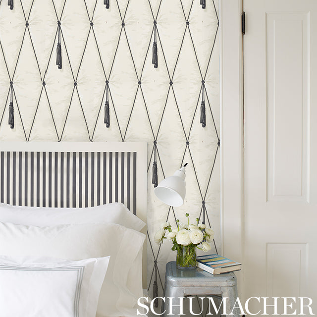 Drapery Blue Trompe L'Oeil Diamond Tufted Wallpaper by Schumacher – 5009162