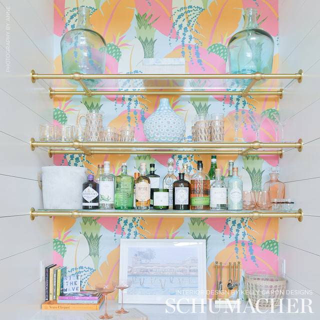 Ananas Tropical Pineapple & Banana Leaf Wallpaper Oranges Schumacher 5009172