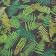 FERNARIUM wallpaper by Schumacher featuring large green fern fronds on a black background, designed by Clements Ribeiro.