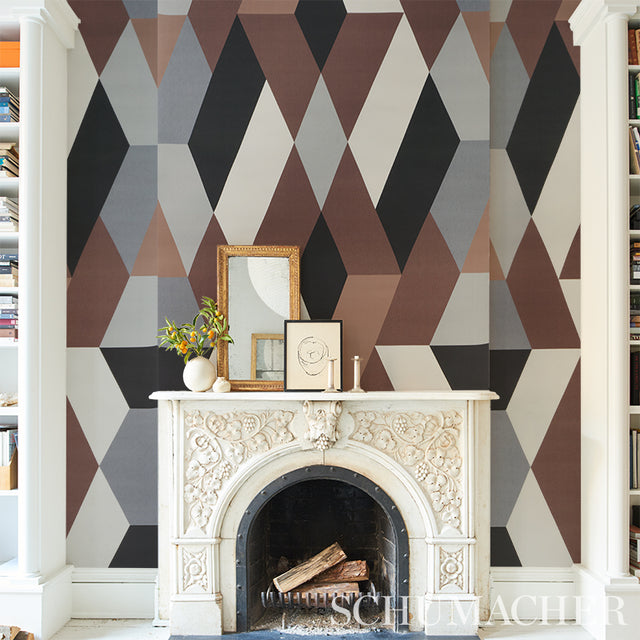 Deco Diamonds Panel Carbon by Clements Ribeiro Modern Geometric Wallpaper – Schumacher 5009201