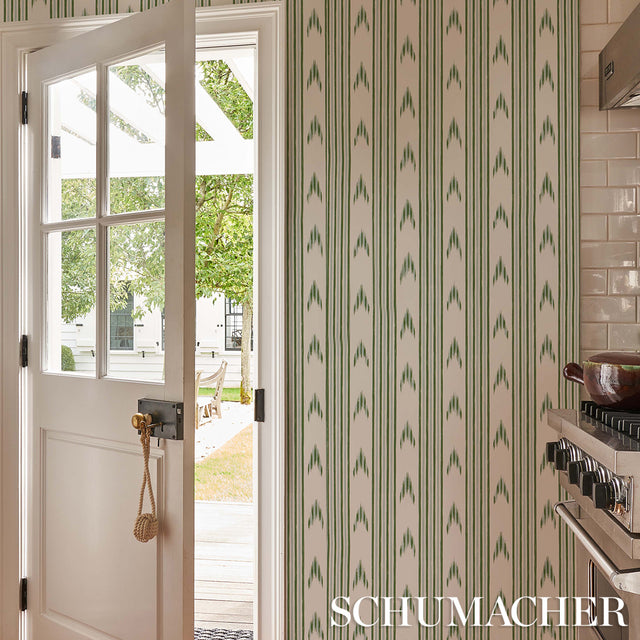 Santa Barbara Ikat Leaf Green by Schumacher Mark D. Sikes Designer Wallpaper – Schumacher 5009224