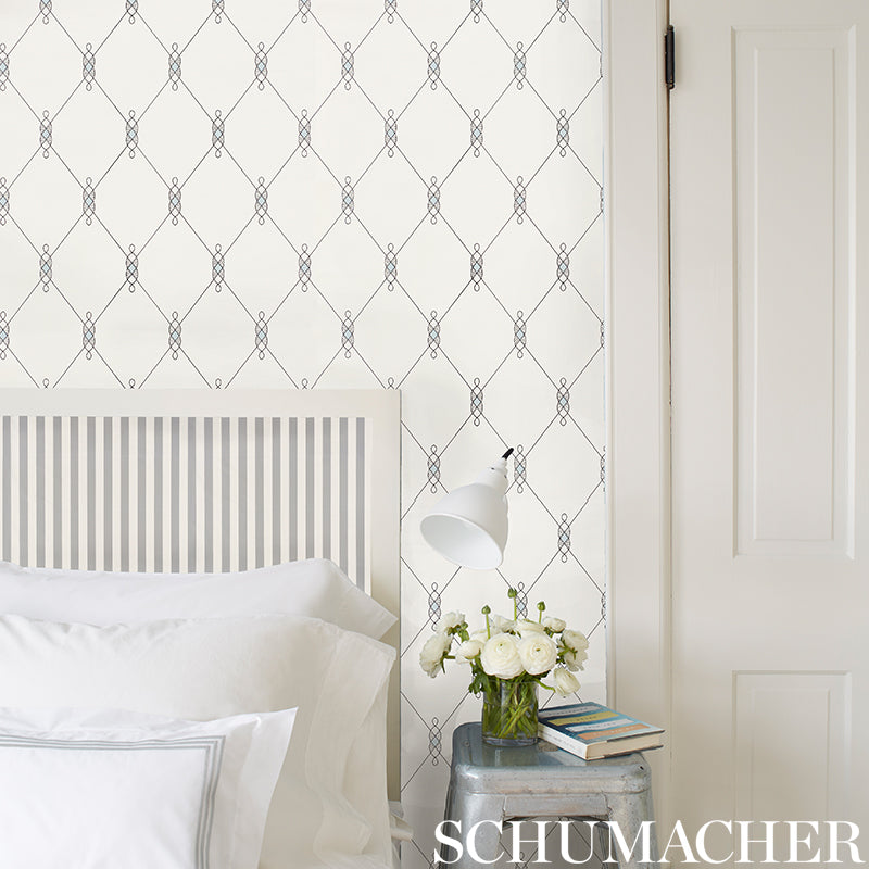 DISO Blue Trellis by David Oliver Wallpaper – Schumacher 5009230
