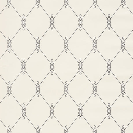 DISO Parchment trellis pattern wallpaper by Schumacher, designed by David Oliver, shown in a bedroom setting.