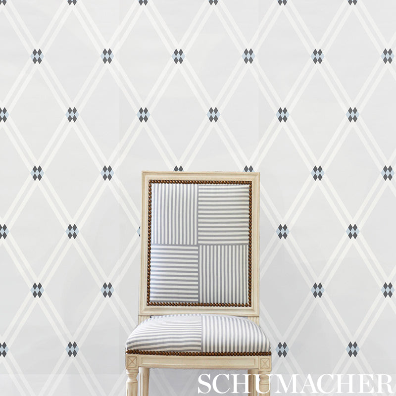 ASOLO Blue Trellis Geometric Wallpaper by David Oliver – Schumacher 5009240
