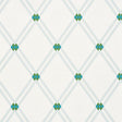 Asolo Mineral by Schumacher - Modern trellis wallpaper with argyle elements in mineral blue and green on white background.