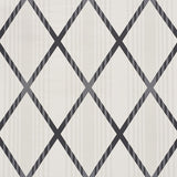 Monti Charcoal geometric diamond wallpaper by Schumacher, shown in styled room and close-up views.