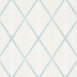 Monti Blue geometric lattice wallpaper by Schumacher, shown in styled and detail views