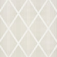 Monti Stone geometric lattice wallpaper by Schumacher, shown in room and detail views.