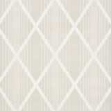 Monti Stone geometric lattice wallpaper by Schumacher, shown in room and detail views.
