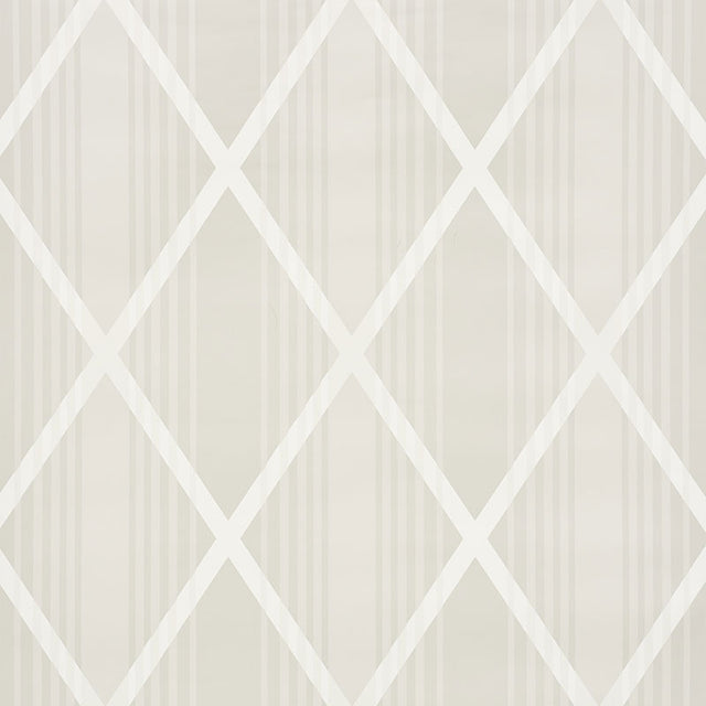 Monti Stone geometric lattice wallpaper by Schumacher, shown in room and detail views.