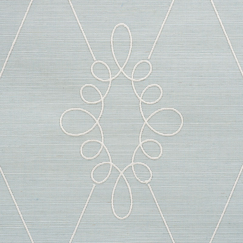 Sylvie Embroidered Sisal Water Blue by Schumacher Embroidered Trellis Wallpaper – Schumacher 5009271