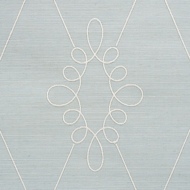 Sylvie Embroidered Sisal Water Blue by Schumacher Embroidered Trellis Wallpaper – Schumacher 5009271