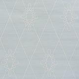 Sylvie Embroidered Sisal wallpaper in Water Blue with a classic trellis and medallion embroidery pattern by Schumacher