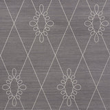 SYLVIE EMBROIDERED SISAL wallpaper in charcoal with embroidered trellis and medallion pattern by Schumacher